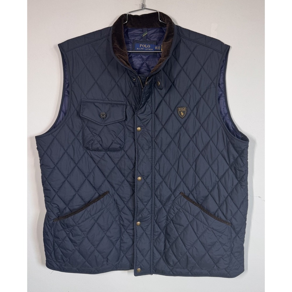 Polo Ralph Lauren Beaton Quilted Vest Navy Blue Men's 2XB Corduroy Collar Preppy
